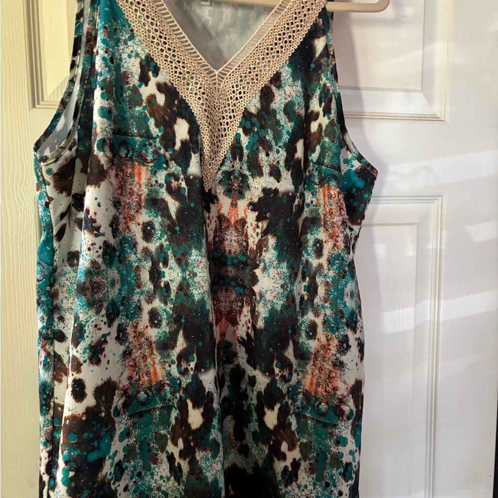 Sleeveless Animal Print Top with Crochet Detail